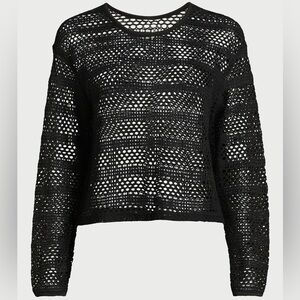 No Boundaries Black Fishnet Crochet Long Sleeve Shirt Goth Mesh Y2K Clubwear XL